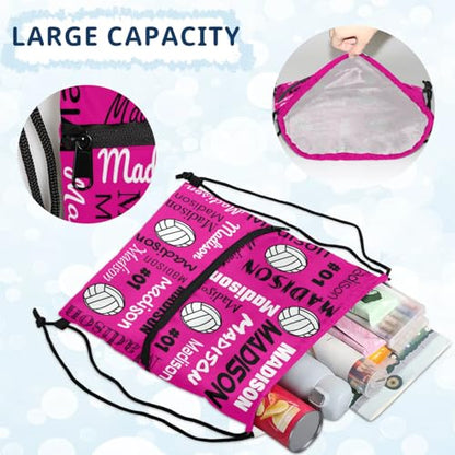 Custom Volleyball Style Drawstring Bag, Personalized Sports Ball Backpack Drawstring Sack Cinch Bags for Team Gift Party Favors, Pink - color: Navy