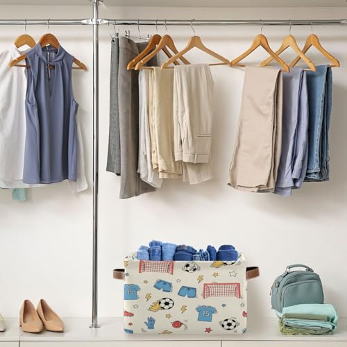2 PACK Soccer Gear Storage Baskets - Collapsible Canvas Bin for Home Organization, Decorative Fabric Box with Handles - size: 2 PCS