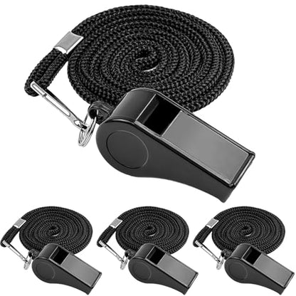 Whistle, 4 PCS Thick Plastic Sports Whistles with Lanyards, Coach Whistle, Loud Crisp Sound Whistle Great forTeachers Coaches Referees Officials and Family Emergencies(Black)