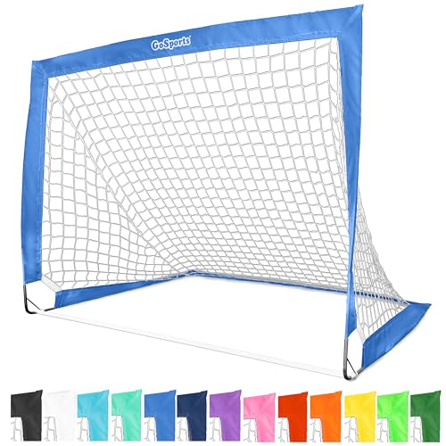 GoSports Portable Soccer Goals for Kids - 13 Color Options - Choose 4 x 3 ft or 6 x 4 ft - Team Tone Pop Up Nets for Backyard - color: Royal Blue, style: 4 ft x 3 ft