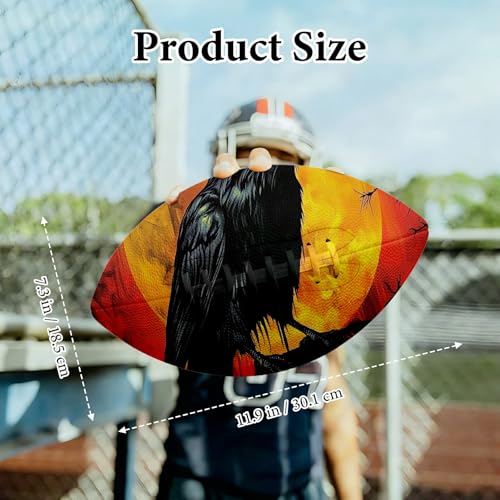 American Football, Official Size 11.9 x 7.3 Inch, Premium Composite Leather High-Grip Ball with Pro-Style Lacing, Unique Prints for Training, Games & Gifts - color: Dark Crow