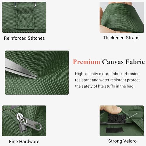 VOLGANIK ROCK Canvas Tote Bag Waterproof Nylon Multi Pocket Shoulder Bags Laptop Work Bag Teacher Purse Handbag for Women Men - color: Army Green
