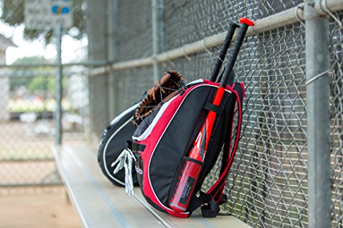 Athletico Baseball Bat Bag - Backpack for Baseball, T-Ball & Softball Equipment & Gear for Youth and Adults | Holds Bat, Helmet, Glove, & Shoes |Shoe Compartment & Fence Hook - color: Red