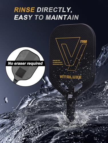 T700 Raw Carbon Fiber Pickleball Paddle, Edgeless 3K Textured Carbon Friction Surface, Thermoformed Raquette Pickleball with Aerodynamic Design used for tournament, Power & Control & Spin Max - color: Gold