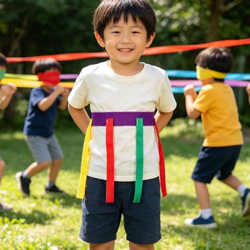 5pcs Catch Tail Game Belt Set: Youth Flag Football Belt for Training - Tear-Resistant & Hook and Loop 5 Tails - Catching Straps for Field Day, Soccer Training