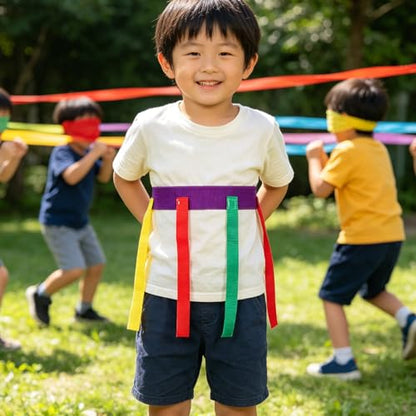 5pcs Catch Tail Game Belt Set: Youth Flag Football Belt for Training - Tear-Resistant & Hook and Loop 5 Tails - Catching Straps for Field Day, Soccer Training