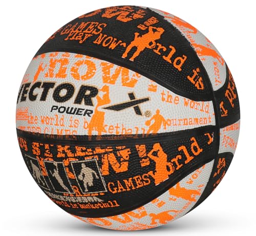 Vector X Power Basketball | for Men & Boys | Material: Rubber | Water Resistant Ball | Moisten Needle Before Insterting