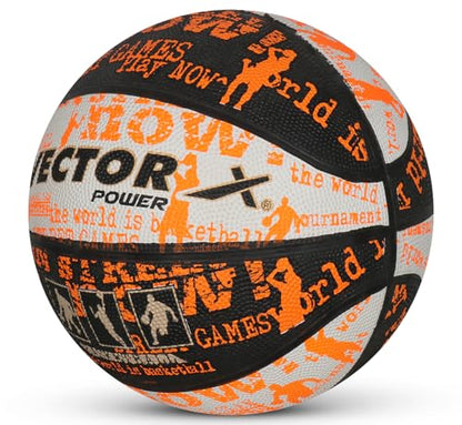 Vector X Power Basketball | for Men & Boys | Material: Rubber | Water Resistant Ball | Moisten Needle Before Insterting