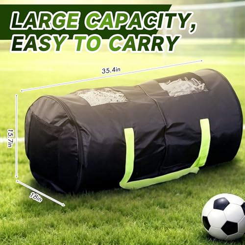 Soccer Net Carry Bag, Holds 2 Full Size Soccer Goal Nets, Storage and Transport Bags with Pockets and Shoulder Carry Straps for Travel 32 x 18 Inch Sports Equipment Accessories