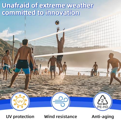 Professional Heavy Duty Volleyball Net - RAINFLOW Outdoor Volleyball Nets with Aircraft Steel Cable, 32x3ft Volley Ball Net for Backyard,Pool,Beach, Badminton/Pro Volleyballnets Set(Net Only)