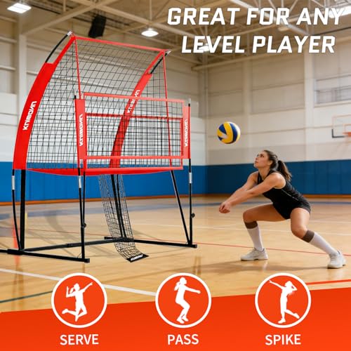 Volleyball Training Net System, Volleyball Training Equipment with Freely Height-Adjustable for Backyard, Volleyball Practice Net for Serving Setting Spiking, Includes Ball Kit and Carry Bag - color: Red