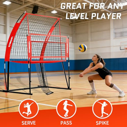 Volleyball Training Net System, Volleyball Training Equipment with Freely Height-Adjustable for Backyard, Volleyball Practice Net for Serving Setting Spiking, Includes Ball Kit and Carry Bag - color: Red