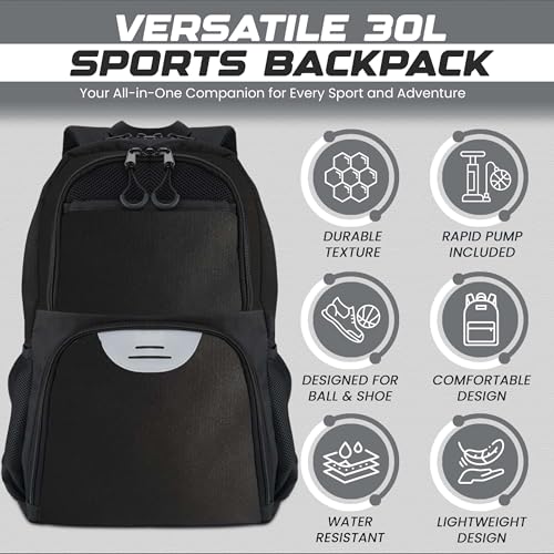 Soccer & Basketball Sports Bag with Ball Pump - Basketball Backpack with Separate Ball & Shoes Holder Compartment, Soccer Basketball Football & Volleyball Bag with Large Capacity - color: Black, style: With Ball Pump