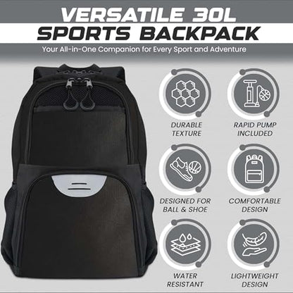 Soccer & Basketball Sports Bag with Ball Pump - Basketball Backpack with Separate Ball & Shoes Holder Compartment, Soccer Basketball Football & Volleyball Bag with Large Capacity - color: Black, style: With Ball Pump