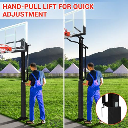 GarveeTech In Ground Basketball System Outdoor, 8-10ft Quick Adjustable Basketball Hoop ＆Goal with 55" Shatterproof Tempered Glass Backboard,