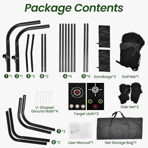 Golf Cage Practice Hitting Net, 10x7ft Golf Hitting net with Side Barriers/Auto-Ball Return, 2 Target Clothe, Golfs nets for Backyard Driving Chipping Swing Training, Indoor Outdoor Use