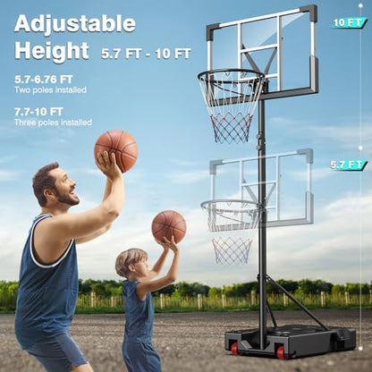 Basketball Hoop Outdoor, 10FT Height Adjustable 45 Inch Shatterproof Backboard Portable Basketball Hoops Goals System with 2 Wheels for Backyard/Driveway/Indoor/Court - style: 02 Charcoal Black