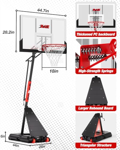 Basketball Hoop Outdoor 5.3-10ft Height Adjustable Portable Basketball Goal System with 45 Inch Shatterproof Backboard for All Ages in Backyard/Driveway/Indoor