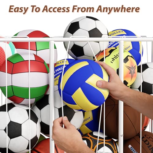 YKDIRECT 250L Rolling Ball Organizer with Locking Wheels - Large Sports Storage Basket for Basketball Soccer Football Volleyball, Steel Garage Equipment Cart with Elastic Rope for Household Storage - size: 250L
