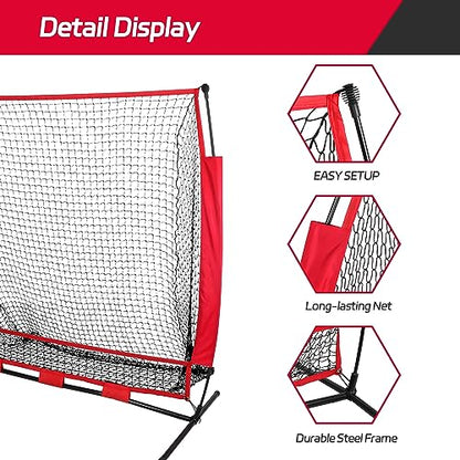 Nova Microdermabrasion 5x5ft Baseball & Softball Net with Bow Frame, Batting Tee - Portable Practice Net for Hitting and Pitching with Carry Bag and Backstop Screen - Great for All Skill Levels - style: Baseball Net Only
