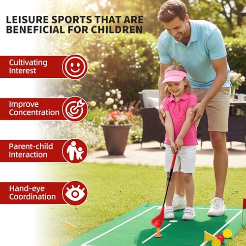 Kids Toy Golf, 17-31 inches Adjustable Telescopic Height Toy Golf Clubs for Toddler 3+ Upgraded Left and Right Handed, Includes 2 Balls, Outdoor Golf Game in Grass Parks, Yards, Red