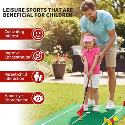 Kids Toy Golf, 17-31 inches Adjustable Telescopic Height Toy Golf Clubs for Toddler 3+ Upgraded Left and Right Handed, Includes 2 Balls, Outdoor Golf Game in Grass Parks, Yards, Red