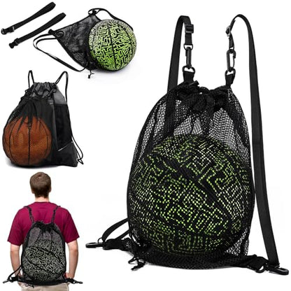 KAEGREEL Drawstring Soccer Bag Basketball Backpack for Kids Teens, Foldable Sports Bags Detachable Ball Mesh Bag for Gym Yoga Football Baseball - color: Dark Black