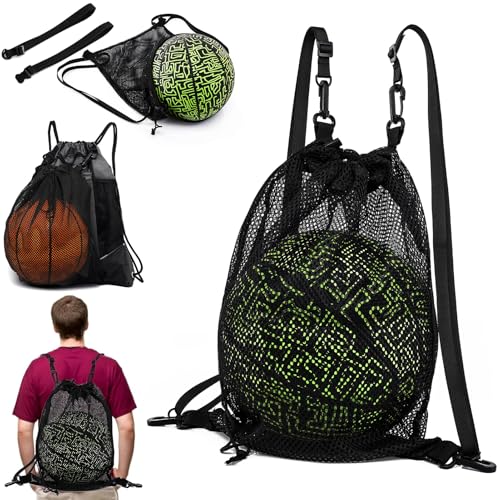 KAEGREEL Drawstring Soccer Bag Basketball Backpack for Kids Teens, Foldable Sports Bags Detachable Ball Mesh Bag for Gym Yoga Football Baseball - color: Dark Black