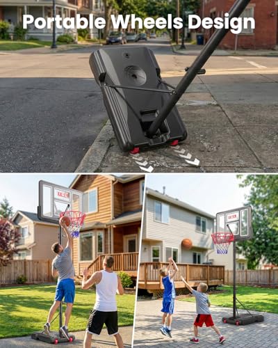 IGL Portable Basketball Hoop, 5.6-10FT Adjustable Basketball Goal System, 40/44 Inch Outdoor Basketball Hoop & Goals for Kids, Youth, and Adults in The Backyard, Driveway with PC Backboard - color: Gloss Black
