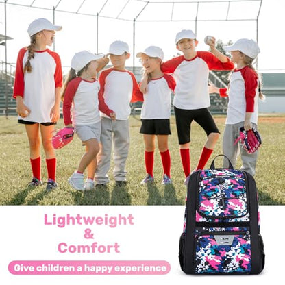 KAVIGOR Youth Baseball Bag, Softball Bag for Girls & Boys, Kids Tball Backpack with Shoes Compartment - color: Pink Camo