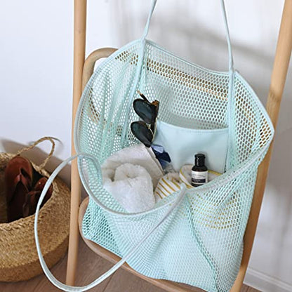 HOXIS Mesh Beach Tote Womens Shoulder Handbag - color: Ice Blue