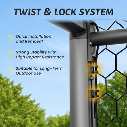 NAIZEA Soccer Goals - 24x8/21x7/18x7/12x6/16x7/10x6/8x6/6x4FT Soccer Goals for Backyard Training- Portable Metal Soccer Net for Youth & Adults - Heavy Duty Steel for Indoor Outdoor Games & Practice - size: 18ft x 7ft, style: Pro-Grey/Alu