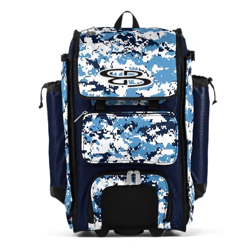 Boombah Rolling Catchers Superpack Baseball/Softball Gear Bag Digital Camo - 23-1/2" x 13-1/2" x 9-1/2" - Multiple Colors - Telescopic Handle and Holds 4 Bats - Wheeled Version - color: Navy/Columbia Blue_C23