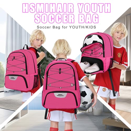 Hsmihair Youth Soccer Bag-Soccer Backpack&Backpack for Football Basketball,with Ball Compartment Separate Cleat Package - color: Pink2