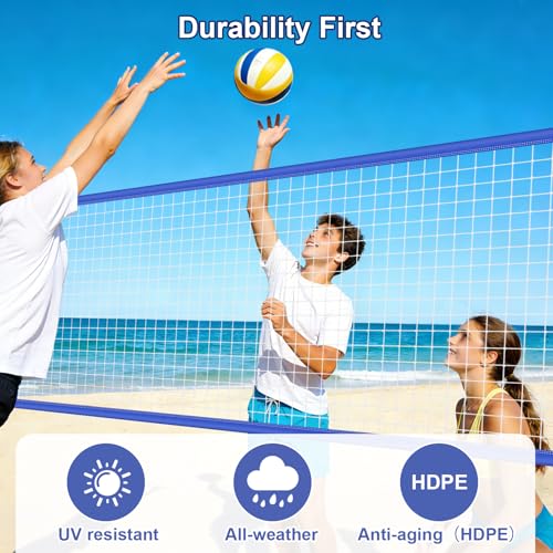 Professional Volleyball net Outdoor Heavy Duty, Lengthened Aircraft Wire Rope, Upgraded Weather Resistance, Thicker Border for Indoor Outdoor Backyard Pool Schoolyard Beach 32x3FT(Net Only)