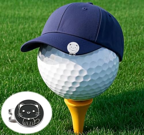 Adhere Golf Ball Markers Personlized Double Side Cute cat Logo Enamel with A Magnetic Hat Clips,A Premium Golf Gifts. - color: F-Cute White+Black Cat