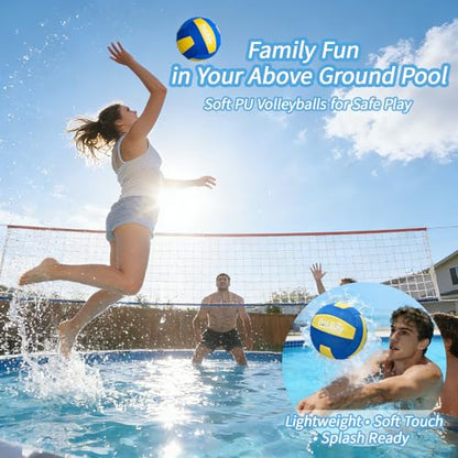 Above Ground Pool Volleyball Net Set, Adjustable 10-27FT Width Swimming Pool Volleyball Net, Outdoor Poolside Games with Ball, Carry Bag, Pump, Poles - Fun Swimming Water Games for Kids Adults Family