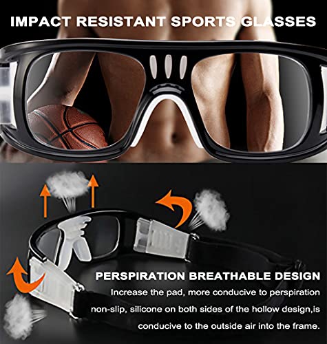 SHEEN KELLY Professional Sports Goggles Adult Protective Safety Goggles Basketball Glasses for Men with Adjustable - color: 01-black+strap