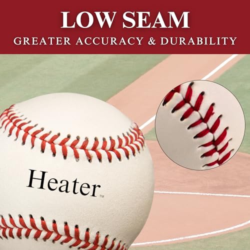 Heater Sports Leather Pitching Machine Baseballs, Low Profile Seams for Greater Accuracy, Batting Practice Training Balls Safe for Aluminum, Wooden or Composite Bats, 12 Pack
