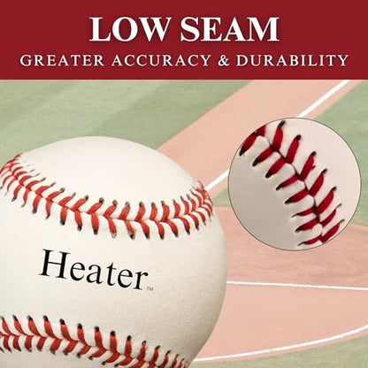Heater Sports Leather Pitching Machine Baseballs, Low Profile Seams for Greater Accuracy, Batting Practice Training Balls Safe for Aluminum, Wooden or Composite Bats, 12 Pack