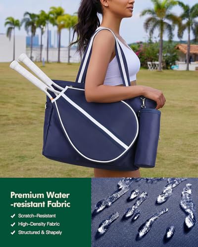 Tennis Bag for Women Men Tote Bag with Shoe Compartment & Wet Pocket, Fits 2 Rackets & 15.6” Laptop, Durable Sports Gym Overnight Weekender Bag with Fence Hook - color: Navy