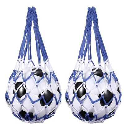 uxcell Basketball Net Bags, Nylon Soccer Ball Holder Portable Multifunctional Single Ball Mesh Net Bag for Storage Basketball Soccer Rugby Balls - color: Blue/White