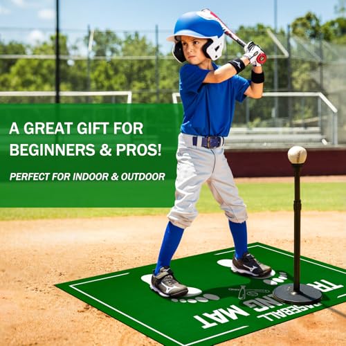 Baseball Training Mat, Baseball and Softball Batter Stance Hitting Mat, Improve Posture, Batting Mat with Toes Facing Place, Silent Anti-Skid, Baseball Training Equipment, 35.4 * 23.6 Inch - color: Green A