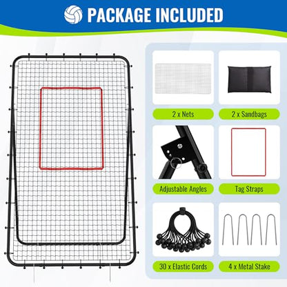 Volleyball Rebounder Net 7x4 FT, 5-Angle Adjustable Bounce Back Net, Steel Frame & PE Training Net for Volleying/Spiking, Rust-Resistant & Durable – w/Travel Bag, 2 NETS - color: Black & Red