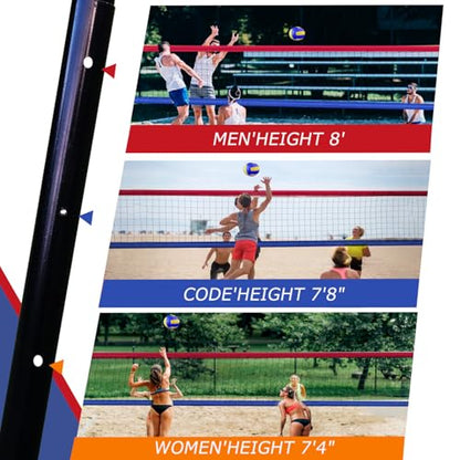 2025 Upgraded Portable Outdoor Volleyball Net Set with Adjustable Height Aluminum Poles, Volleyball Net for Backyard, Anti-Sag Design, Portable Volleyball Net for Backyard,Grass and Beach