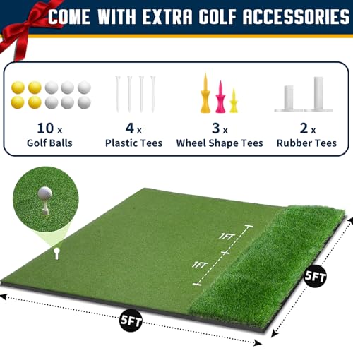 Dual-Turf Golf Mat 36mm: 5x4ft/5x5ft Extra Thick Golf Hitting Mats Practice Outdoor Indoor, High-Density Artificial Hitting Training Matt for Garage Chipping Driving Swing, Ideal Gifts for Men Dad - style: 5‘X5’ Thickened- 31mm