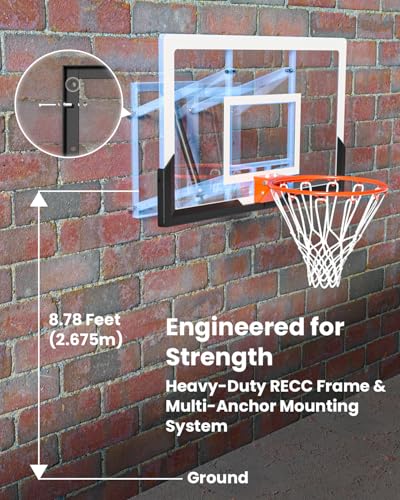 IGL In ground Basketball Hoops Outdoor, 10ft Height Adjustable Basketball Goal In ground with Shatterproof Backboard and Pro-Style Rim - size: 52 inch Backboard - Wall Mount