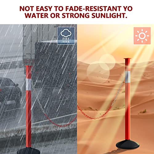 2 Pack Traffic Delineator Post Cones with Weighted Base, Adjustable Orange Safety Cones with Reflective Collars & Plastic Chains, Construction Parking Barrier Cones for Driving Practice Driveway Road