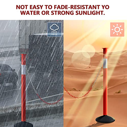 2 Pack Traffic Delineator Post Cones with Weighted Base, Adjustable Orange Safety Cones with Reflective Collars & Plastic Chains, Construction Parking Barrier Cones for Driving Practice Driveway Road