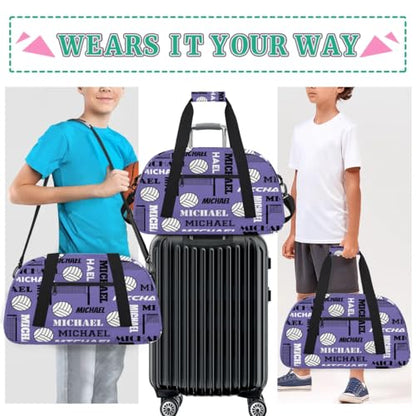 Custom Volleyball Gym Bag Duffel Bag for Women Men, Personalized Name Sport Bag Overnight Bags Customized Travel Weekender Bag, Light Purple - color: Light Purple